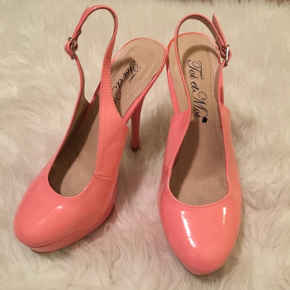 🍑 💕 Peachy Pink sling back Stilettos - Picture 1 of 4